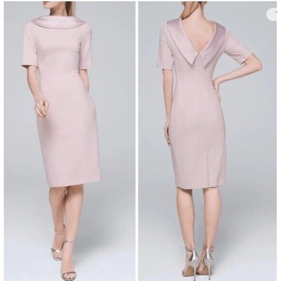 White House Black Market Dresses & Skirts - NEW WHBM White House Black Market Satin Collar Sheath Dress 2 Cottage Rose Party